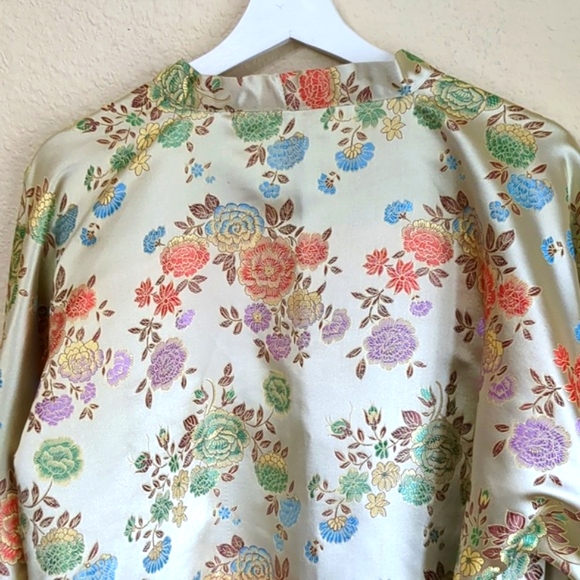 Metallic Jaquard Golden Roses Smoking Housecoat Robe OS - Picture 8 of 15